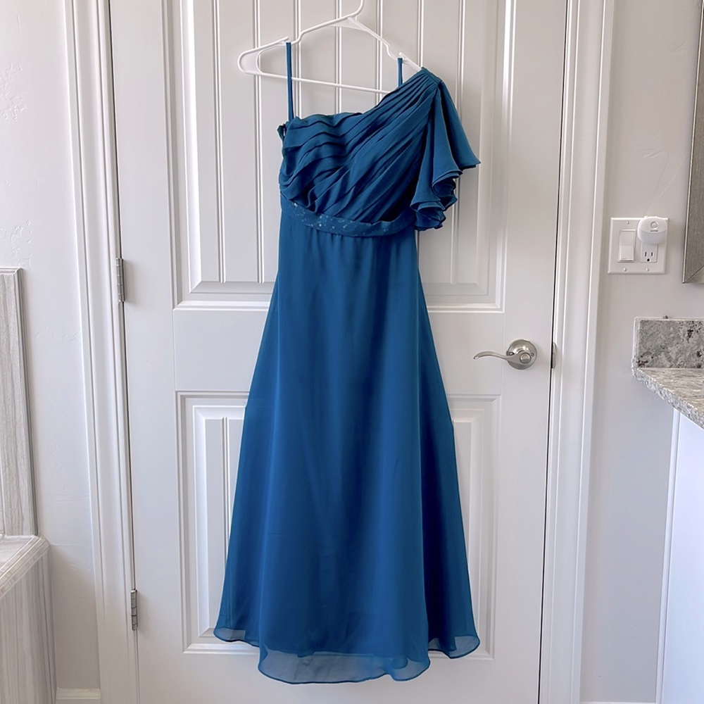 UW Dress Morrocan Blue Custom Long, Off-shoulder Dress With Straps